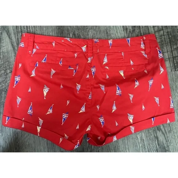 [SO] Red Sailing Pattern Cuffed Shorts -  Juniors/Women's Sz 11 - Picture 2 of 7